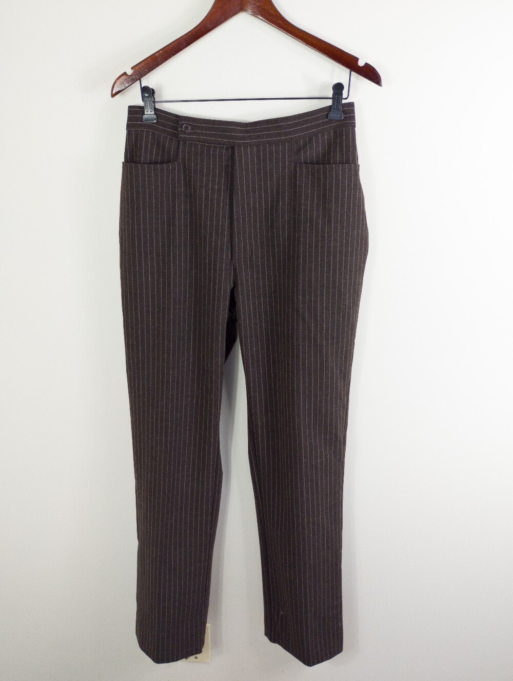 Part Two Brown Pinstripe Wool Blend Trousers Dress Pants Size 12 Made in Portuga